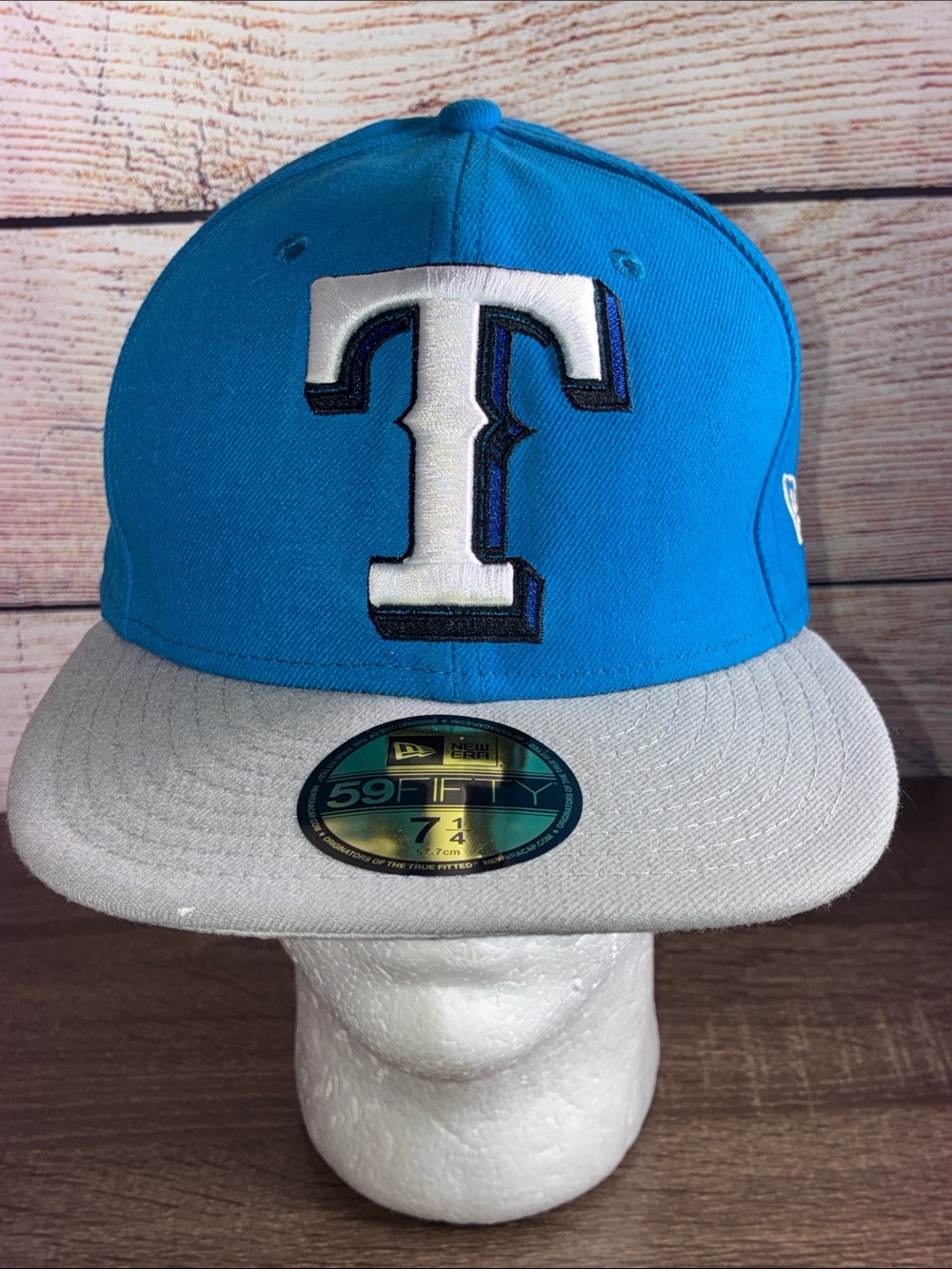 RARE Texas Rangers New Era 59Fifty Fitted 7 1/4 Baby Blue Baseball Cap Hat
